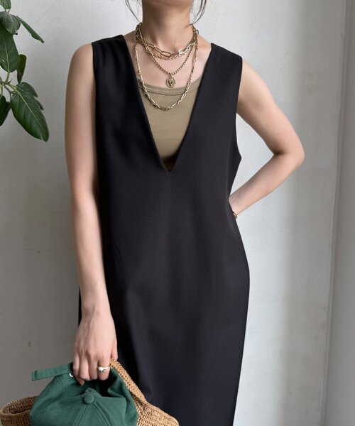 DouDou（ドゥドゥ）の「【WEB限定】リネン混深Vジャンスカ（ワンピース・レディース・ベージュ/ブラック・FREE）」の9枚目の写真
