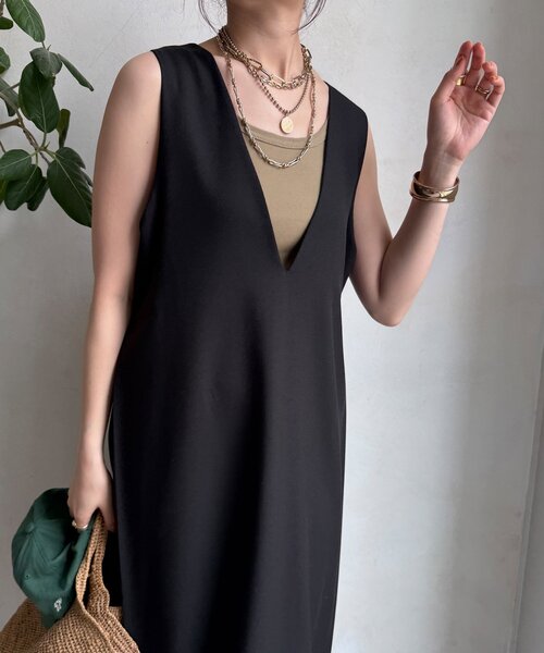 DouDou（ドゥドゥ）の「【WEB限定】リネン混深Vジャンスカ（ワンピース・レディース・ベージュ/ブラック・FREE）」の10枚目の写真
