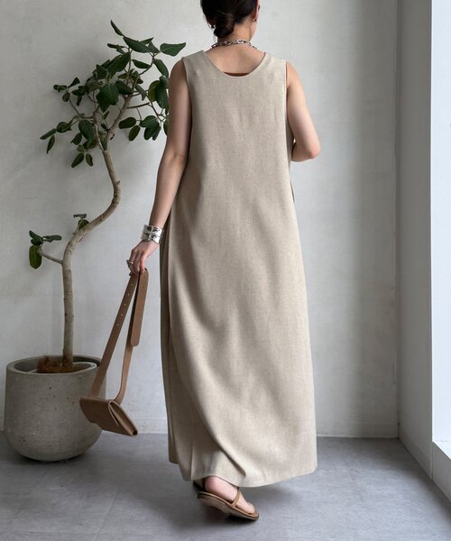 DouDou（ドゥドゥ）の「【WEB限定】リネン混深Vジャンスカ（ワンピース・レディース・ベージュ/ブラック・FREE）」の16枚目の写真