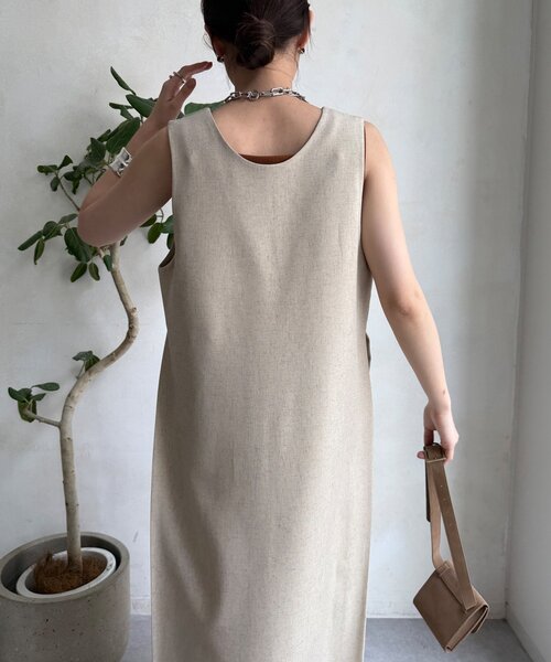 DouDou（ドゥドゥ）の「【WEB限定】リネン混深Vジャンスカ（ワンピース・レディース・ベージュ/ブラック・FREE）」の20枚目の写真