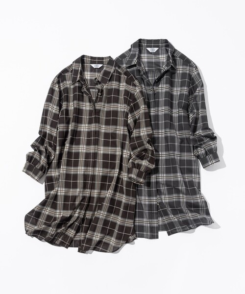 J.PRESS（ジェイプレス）の「【WEB限定カラーあり・洗える】SOFT SHEER チェック ロング シャツ（シャツ/ブラウス・レディース・ブラウン系3/ネイビー系3/グレー系3・F）」の8枚目の写真