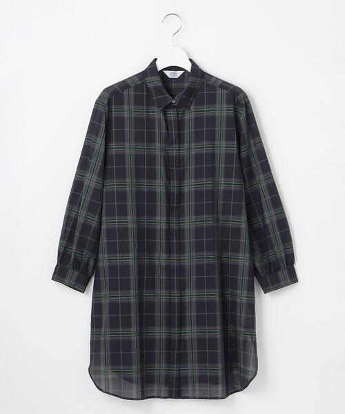 J.PRESS（ジェイプレス）の「【WEB限定カラーあり・洗える】SOFT SHEER チェック ロング シャツ（シャツ/ブラウス・レディース・ブラウン系3/ネイビー系3/グレー系3・F）」の10枚目の写真