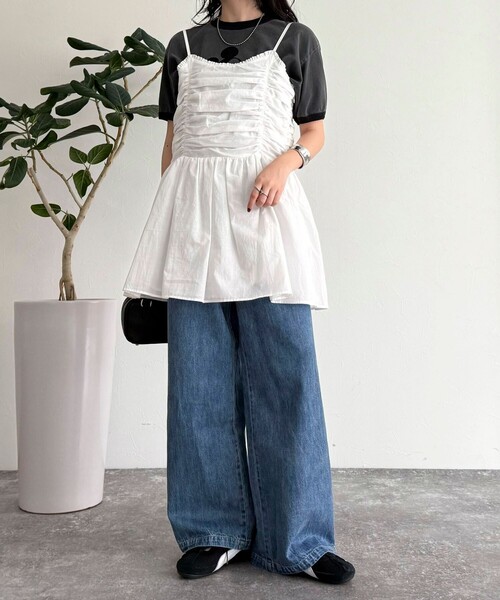 fredy emue(フレディエミュ)の「ギャザーキャミソールビスチェ(キャミソール・レディース・ブラック/オフホワイト・38)」の13枚目の写真