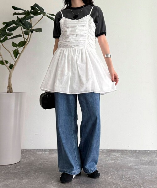 fredy emue(フレディエミュ)の「ギャザーキャミソールビスチェ(キャミソール・レディース・ブラック/オフホワイト・38)」の16枚目の写真