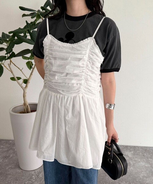 fredy emue(フレディエミュ)の「ギャザーキャミソールビスチェ(キャミソール・レディース・ブラック/オフホワイト・38)」の17枚目の写真