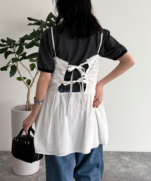 fredy emue(フレディエミュ)の「ギャザーキャミソールビスチェ(キャミソール・レディース・ブラック/オフホワイト・38)」の19枚目の写真