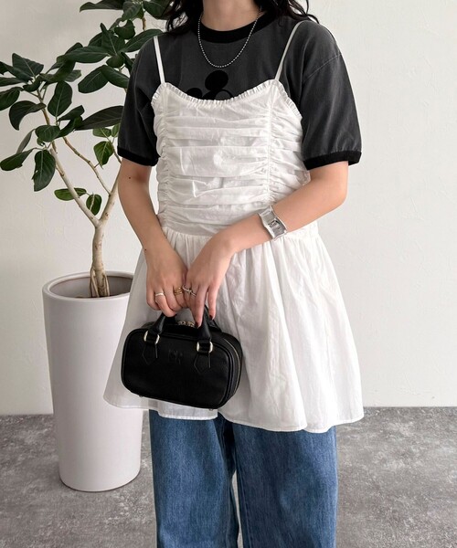 fredy emue(フレディエミュ)の「ギャザーキャミソールビスチェ(キャミソール・レディース・ブラック/オフホワイト・38)」の20枚目の写真