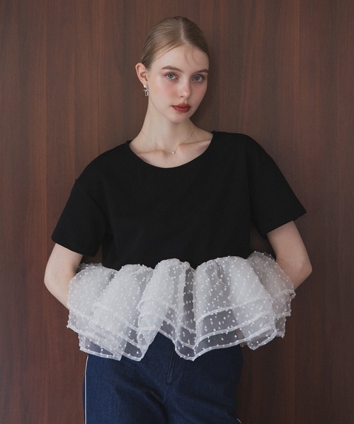 MERAKI(メラキ)の「ドットフリルヘムライントップス(その他トップス・レディース・ホワイト/ブラック/ブラック×ホワイト・FREE)」の3枚目の写真