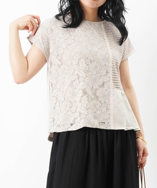 セール】LC/LLL レースドッキングプリーツトップス（Tシャツ