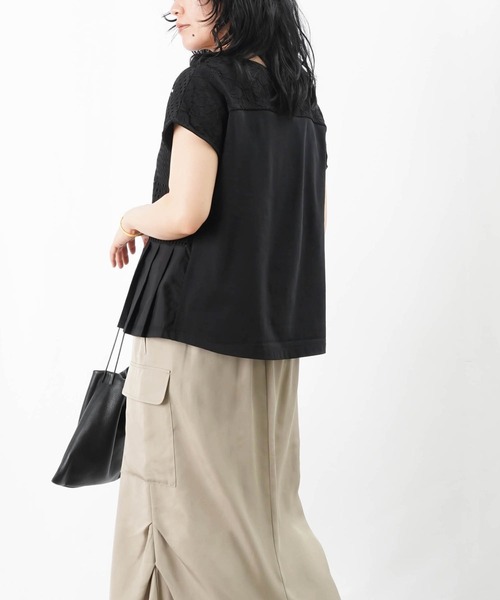 セール】LC/LLL レースドッキングプリーツトップス（Tシャツ