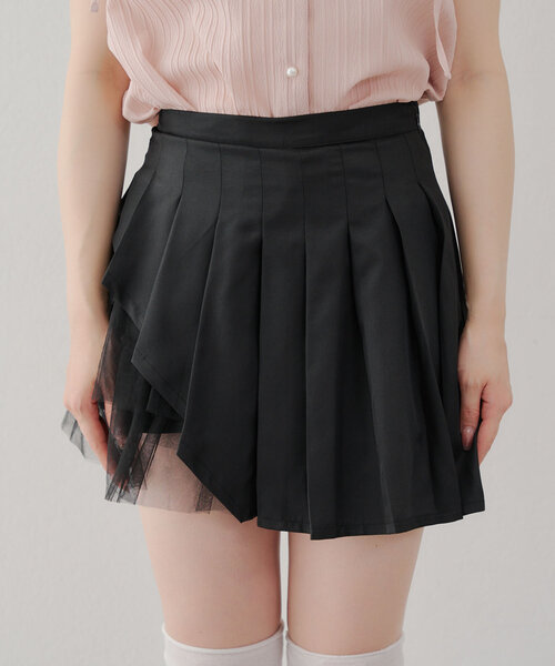 APPORTE PAR LES MARCHES(アポルテパーレマルシェ)の「【MARCHES】チュール使いプリーツミニスカート(スカート・レディース・チャコールグレー/ブラック/ベージュ・FREE)」の9枚目の写真