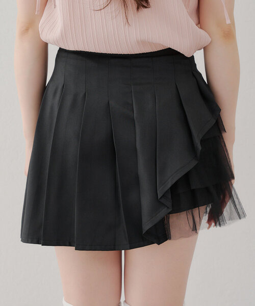 APPORTE PAR LES MARCHES(アポルテパーレマルシェ)の「【MARCHES】チュール使いプリーツミニスカート(スカート・レディース・チャコールグレー/ブラック/ベージュ・FREE)」の11枚目の写真