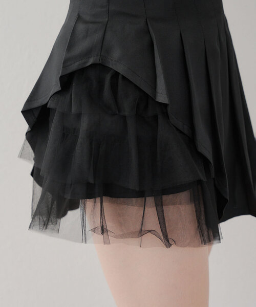 APPORTE PAR LES MARCHES(アポルテパーレマルシェ)の「【MARCHES】チュール使いプリーツミニスカート(スカート・レディース・チャコールグレー/ブラック/ベージュ・FREE)」の5枚目の写真