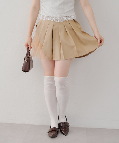 APPORTE PAR LES MARCHES(アポルテパーレマルシェ)の「【MARCHES】チュール使いプリーツミニスカート(スカート・レディース・チャコールグレー/ブラック/ベージュ・FREE)」の12枚目の写真