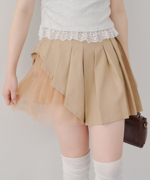 APPORTE PAR LES MARCHES(アポルテパーレマルシェ)の「【MARCHES】チュール使いプリーツミニスカート(スカート・レディース・チャコールグレー/ブラック/ベージュ・FREE)」の14枚目の写真