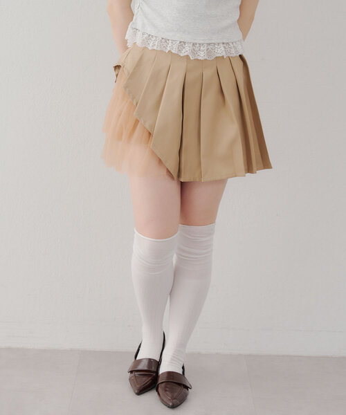 APPORTE PAR LES MARCHES(アポルテパーレマルシェ)の「【MARCHES】チュール使いプリーツミニスカート(スカート・レディース・チャコールグレー/ブラック/ベージュ・FREE)」の16枚目の写真