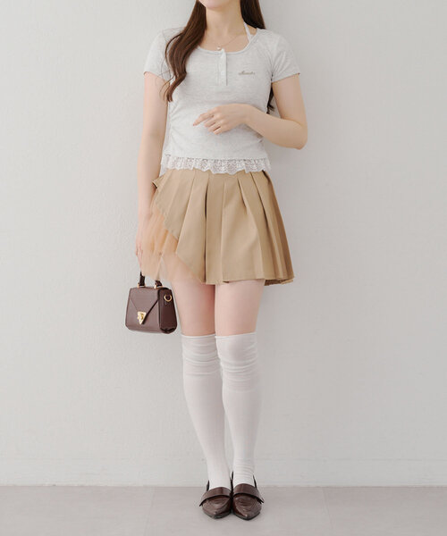 APPORTE PAR LES MARCHES(アポルテパーレマルシェ)の「【MARCHES】チュール使いプリーツミニスカート(スカート・レディース・チャコールグレー/ブラック/ベージュ・FREE)」の8枚目の写真