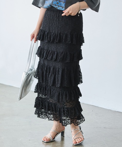 LAVEANGE（ラビアンジェ）の「フリルナロースカート（スカート・レディース・ブラック/オフホワイト・LL/3L/4L/5L/M）」の4枚目の写真