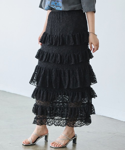 LAVEANGE（ラビアンジェ）の「フリルナロースカート（スカート・レディース・ブラック/オフホワイト・LL/3L/4L/5L/M）」の5枚目の写真