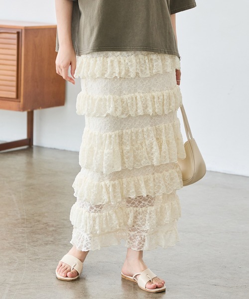 LAVEANGE（ラビアンジェ）の「フリルナロースカート（スカート・レディース・ブラック/オフホワイト・LL/3L/4L/5L/M）」の15枚目の写真