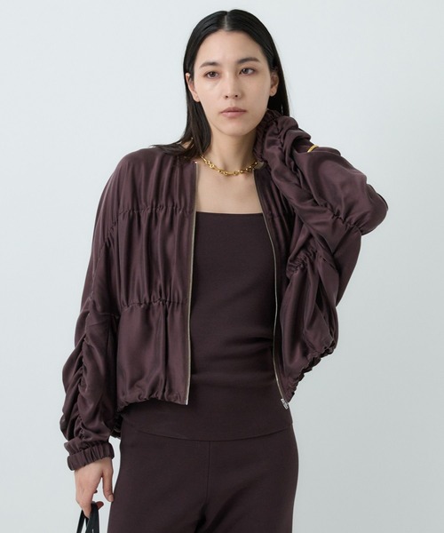 Chaos（カオス）の「Chaos(カオス)/クシュクシュブルゾン　◆セットアップ可◆（ブルゾン・レディース・アイボリー/ダークブラウン系・FREE）」の2枚目の写真