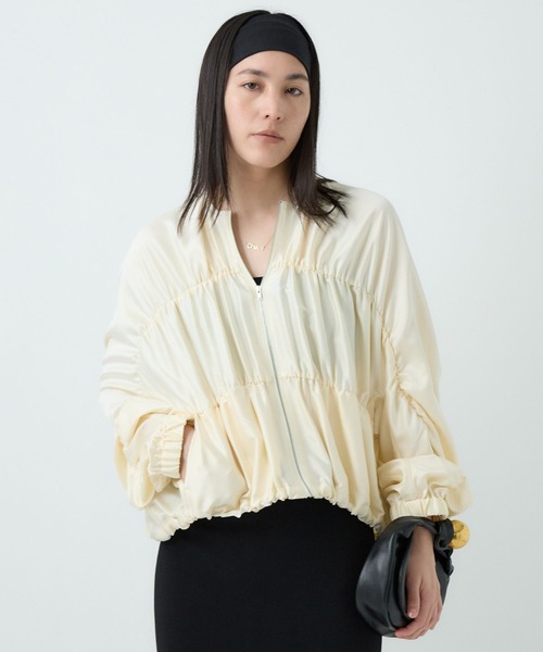 Chaos（カオス）の「Chaos(カオス)/クシュクシュブルゾン　◆セットアップ可◆（ブルゾン・レディース・アイボリー/ダークブラウン系・FREE）」の3枚目の写真