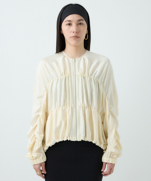 Chaos（カオス）の「Chaos(カオス)/クシュクシュブルゾン　◆セットアップ可◆（ブルゾン・レディース・アイボリー/ダークブラウン系・FREE）」の7枚目の写真