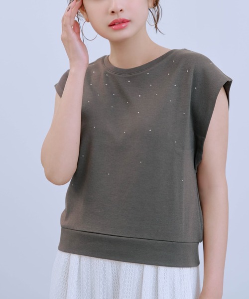 tシャツ 「接触冷感」グラデーションラインストーンプルオーバー 「低身長・小柄女性」 レディース セール】【接触冷感】グラデーションラインストーンプルオーバー