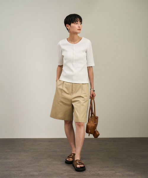 SALON adam et rope'(サロン アダム エ ロペ)の「【WEB限定】プリマベールリブヘンリーネックTシャツ(Tシャツ/カットソー・レディース・チャコールグレー/ブラック/オフホワイト・FREE)」の13枚目の写真