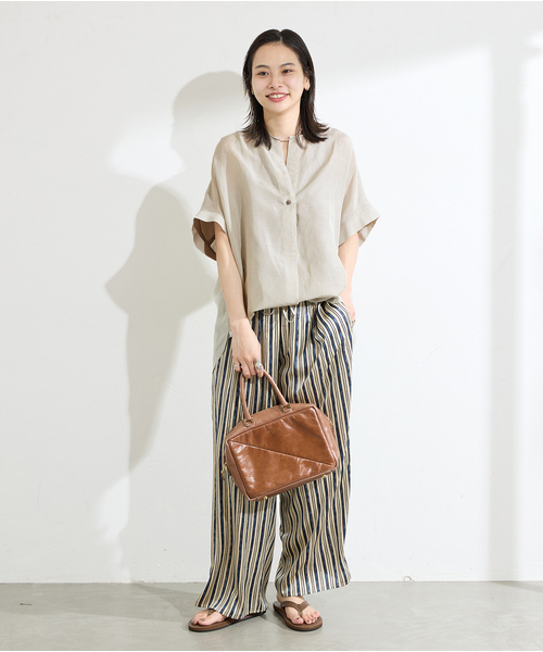 JOURNAL STANDARD（ジャーナルスタンダード）の「シアーリネンノーカラーブラウス（シャツ/ブラウス・レディース・ブラック/ライトグレー/ピンク・FREE）」の5枚目の写真