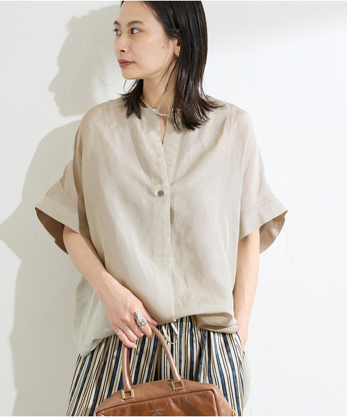 シアーリネンノーカラーブラウス（シャツ/ブラウス）｜JOURNAL