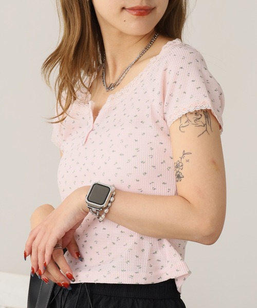 ROOPTOKYO(ループトウキョウ)の「Floral Lace Short Sleeve Top / 花柄レース ショートスリーブトップス 秋物 秋服 2026年秋冬(Tシャツ/カットソー・レディース・アイボリー/ホワイト/ピンク/ブルー・FREE)」の20枚目の写真