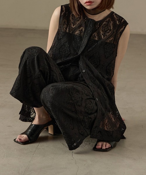 Fashion Letter（ファッションレター）の「SET UP可能 ラッセルレース ノースリーブブラウス（シャツ/ブラウス・レディース・ブラック/アイボリー・M）」の17枚目の写真