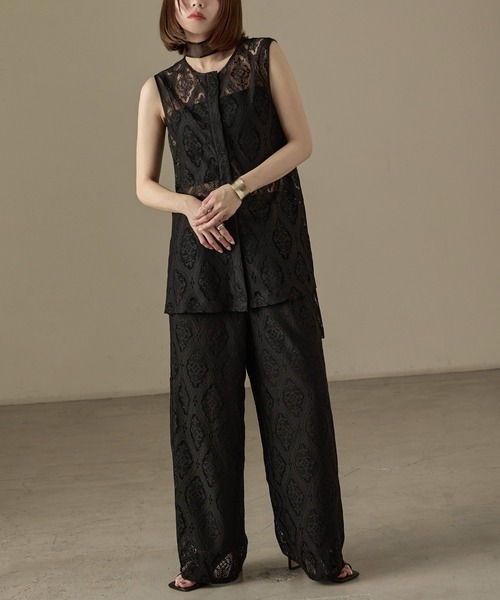 Fashion Letter（ファッションレター）の「SET UP可能 ラッセルレース ノースリーブブラウス（シャツ/ブラウス・レディース・ブラック/アイボリー・M）」の13枚目の写真