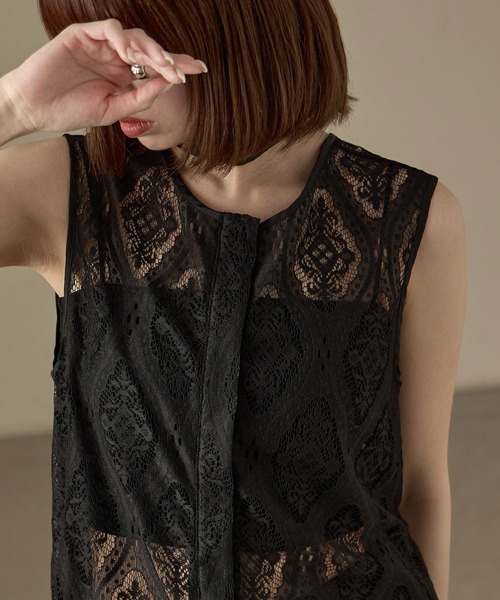 Fashion Letter（ファッションレター）の「SET UP可能 ラッセルレース ノースリーブブラウス（シャツ/ブラウス・レディース・ブラック/アイボリー・M）」の14枚目の写真