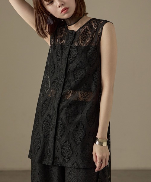 Fashion Letter（ファッションレター）の「SET UP可能 ラッセルレース ノースリーブブラウス（シャツ/ブラウス・レディース・ブラック/アイボリー・M）」の15枚目の写真