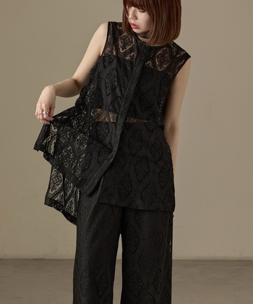 Fashion Letter（ファッションレター）の「SET UP可能 ラッセルレース ノースリーブブラウス（シャツ/ブラウス・レディース・ブラック/アイボリー・M）」の16枚目の写真
