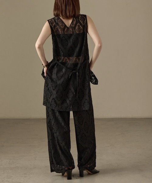 Fashion Letter（ファッションレター）の「SET UP可能 ラッセルレース ノースリーブブラウス（シャツ/ブラウス・レディース・ブラック/アイボリー・M）」の4枚目の写真