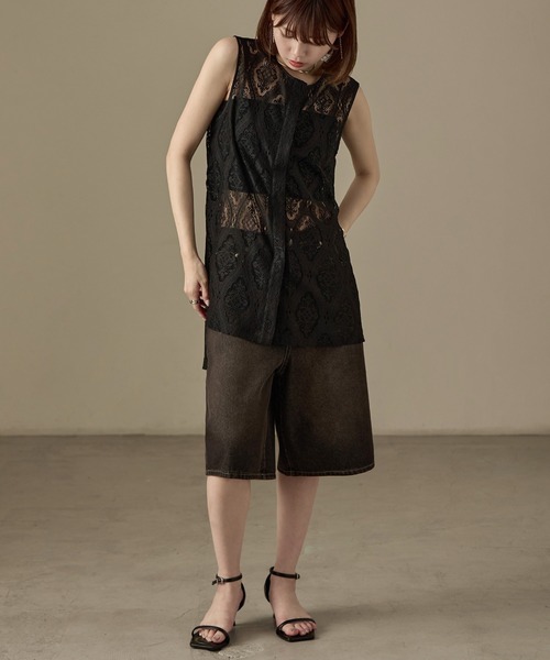Fashion Letter（ファッションレター）の「SET UP可能 ラッセルレース ノースリーブブラウス（シャツ/ブラウス・レディース・ブラック/アイボリー・M）」の5枚目の写真