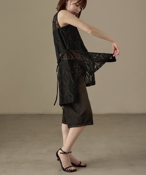 Fashion Letter（ファッションレター）の「SET UP可能 ラッセルレース ノースリーブブラウス（シャツ/ブラウス・レディース・ブラック/アイボリー・M）」の6枚目の写真