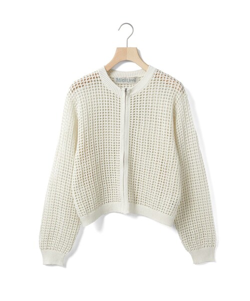 MidiUmi(ミディウミ)の「MidiUmi メッシュニットジップカーディガン(カーディガン/ボレロ・レディース・チャコールグレー/ブラウン/キナリ・FREE)」の4枚目の写真