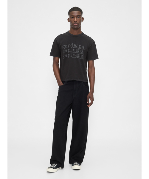 GAP(ギャップ)の「ヘビーウェイト デニム GAPロゴ クロップドTシャツ(Tシャツ/カットソー・メンズ・ブルー/ブラック/カーキ・XS/S/M/L/XL)」の5枚目の写真