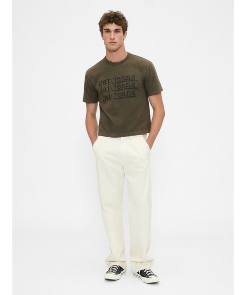 GAP(ギャップ)の「ヘビーウェイト デニム GAPロゴ クロップドTシャツ(Tシャツ/カットソー・メンズ・ブルー/ブラック/カーキ・XS/S/M/L/XL)」の6枚目の写真