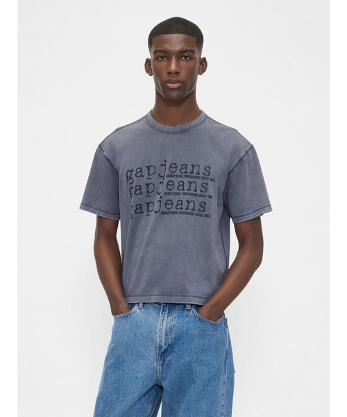 GAP(ギャップ)の「ヘビーウェイト デニム GAPロゴ クロップドTシャツ(Tシャツ/カットソー・メンズ・ブルー/ブラック/カーキ・XS/S/M/L/XL)」の20枚目の写真