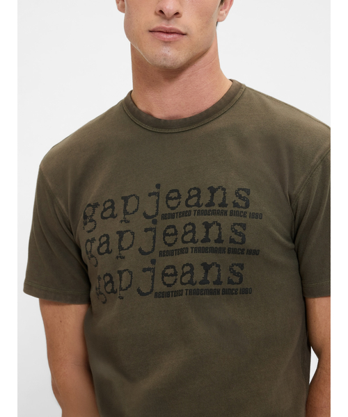 GAP(ギャップ)の「ヘビーウェイト デニム GAPロゴ クロップドTシャツ(Tシャツ/カットソー・メンズ・ブルー/ブラック/カーキ・XS/S/M/L/XL)」の18枚目の写真