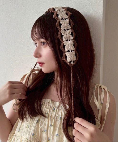 kutirlune／手編み風バイカラーバブーシュカ ヘアバンド ヘッドドレス