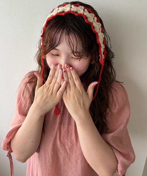 kutir(クティール)の「kutirlune/手編み風バイカラーバブーシュカ ヘアバンド ヘッドドレス(ヘアバンド・レディース・ブラウン系/レッド系・FREE)」の9枚目の写真