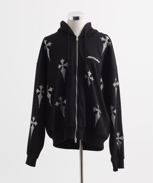 REFLEM/レフレム』クロス総柄ラインストーンZIPパーカー/ジップアップ