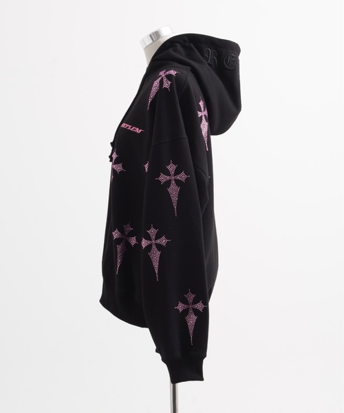 REFLEM 紫 クロスモチーフ パーカー レフレム REFLEM パーカー 「REFLEM/レフレム」クロス総柄ラインストーン