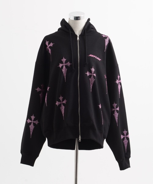 REFLEM/レフレム』クロス総柄ラインストーンZIPパーカー/ジップ